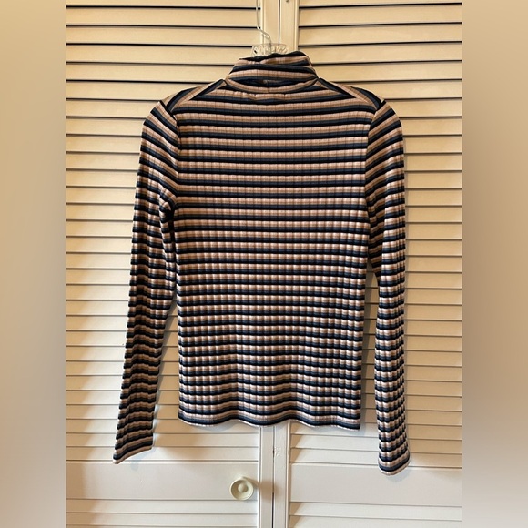 Madewell Fine Ribbed Turtleneck Long Sleeve Small Dark Mediterranean Windmill - Picture 4 of 15